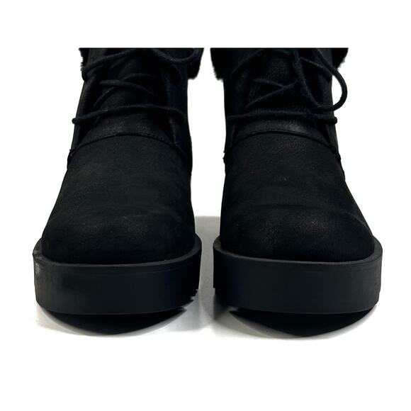 Eileen Fisher Kenille Black Nubuck Bootie Shearling Trim Wedge Womens 7 New $255 - Picture 3 of 10